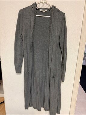 Forever 21 Gray Hooded Longline Cardigan